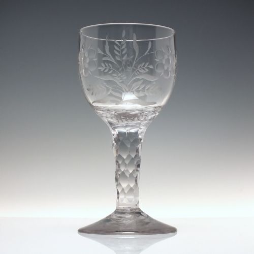 ENGRAVED 18TH CENTURY FACET CUT GLASS GOBLET C1780 - ADDITIONAL PHOTO 1