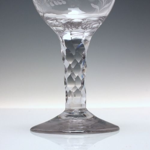 ENGRAVED 18TH CENTURY FACET CUT GLASS GOBLET C1780 - ADDITIONAL PHOTO 2