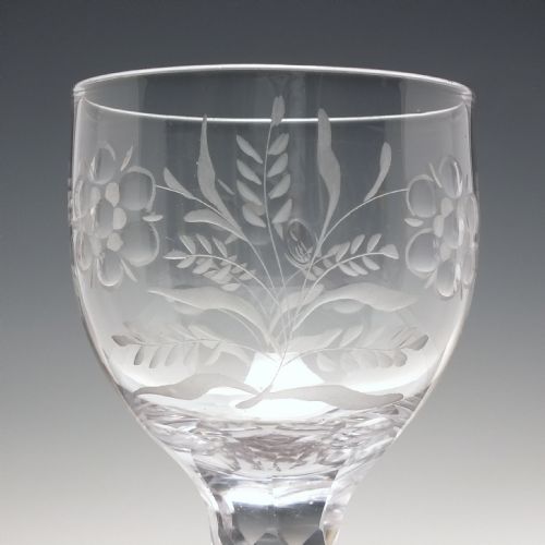 ENGRAVED 18TH CENTURY FACET CUT GLASS GOBLET C1780 - ADDITIONAL PHOTO 4