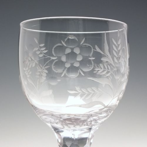 ENGRAVED 18TH CENTURY FACET CUT GLASS GOBLET C1780 - ADDITIONAL PHOTO 5