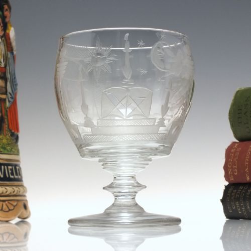 antique 19th century masonic engraved glass rummer c1840 - CATEGORY: ANTIQUE GLASS - DATED 1850