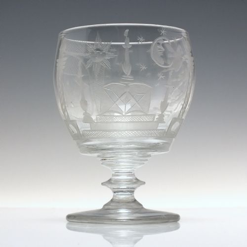 ANTIQUE 19TH CENTURY MASONIC ENGRAVED GLASS RUMMER C1840 - ADDITIONAL PHOTO 1