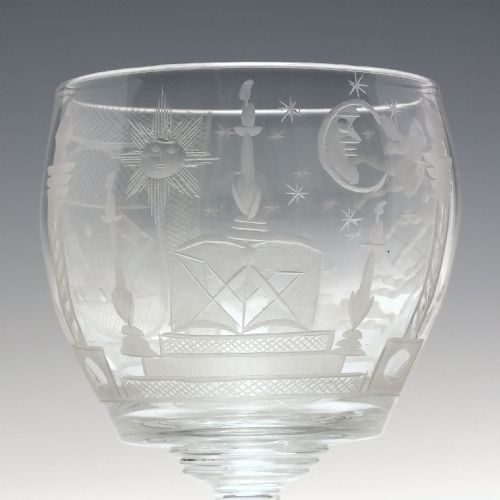 ANTIQUE 19TH CENTURY MASONIC ENGRAVED GLASS RUMMER C1840 - ADDITIONAL PHOTO 2