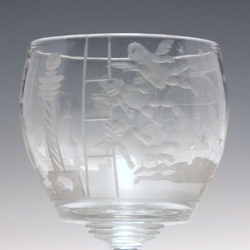 ANTIQUE 19TH CENTURY MASONIC ENGRAVED GLASS RUMMER C1840 - ADDITIONAL PHOTO 4