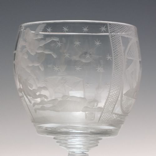 ANTIQUE 19TH CENTURY MASONIC ENGRAVED GLASS RUMMER C1840 - ADDITIONAL PHOTO 5