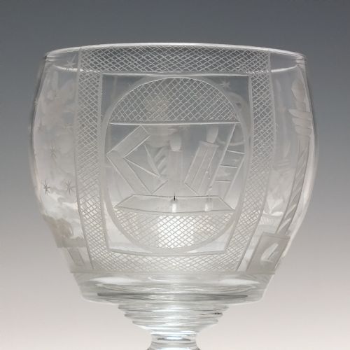 ANTIQUE 19TH CENTURY MASONIC ENGRAVED GLASS RUMMER C1840 - ADDITIONAL PHOTO 6