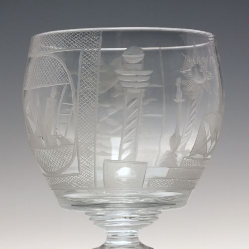 ANTIQUE 19TH CENTURY MASONIC ENGRAVED GLASS RUMMER C1840 - ADDITIONAL PHOTO 7