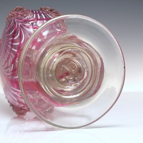 19TH CENTURY CRANBERRY AND WHITE NAILSEA GLASS BELLOWS FLASK C1850 - ADDITIONAL PHOTO 5