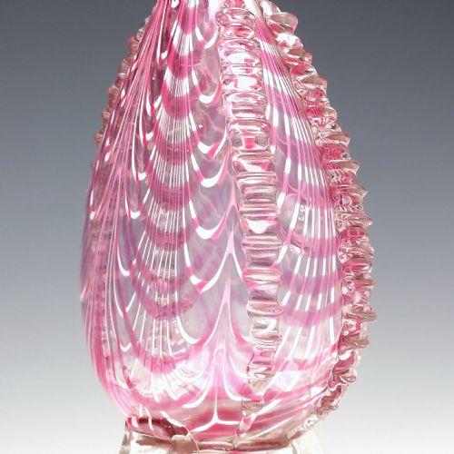 19TH CENTURY CRANBERRY AND WHITE NAILSEA GLASS BELLOWS FLASK C1850 - ADDITIONAL PHOTO 6
