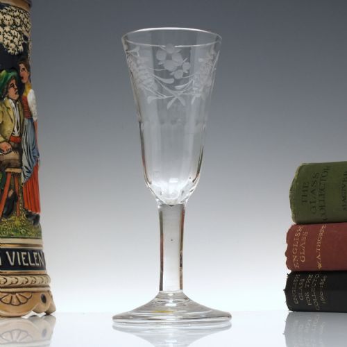 georgian engraved plain stem ale glass c1740 - CATEGORY: ANTIQUE GLASS - DATED 1750
