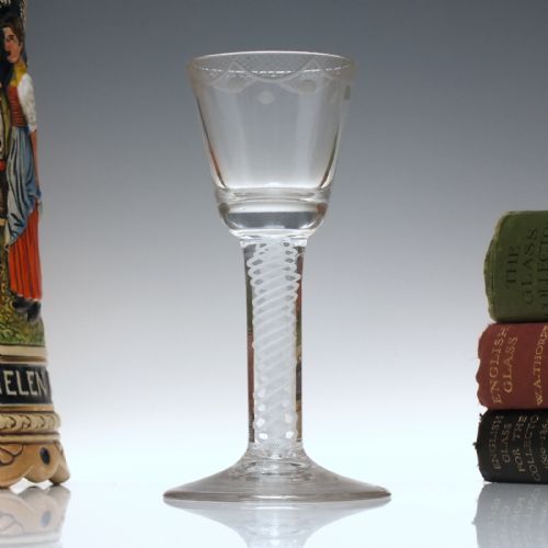 'irish' engraved opaque twist wine glass c1760 - CATEGORY: ANTIQUE GLASS - DATED 1750