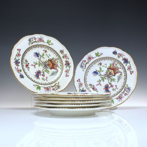 six victorian coalport dinner plates c1900 in flower pot pattern - CATEGORY: ANTIQUE PLATES - DATED 1900