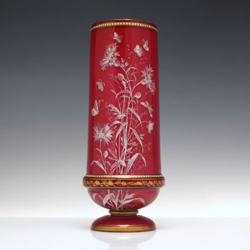 ANTIQUE 19TH CENTURY HARRACH ENAMELLED CASED GLASS VASES C1890 - ADDITIONAL PHOTO 1
