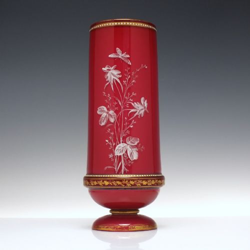 ANTIQUE 19TH CENTURY HARRACH ENAMELLED CASED GLASS VASES C1890 - ADDITIONAL PHOTO 2