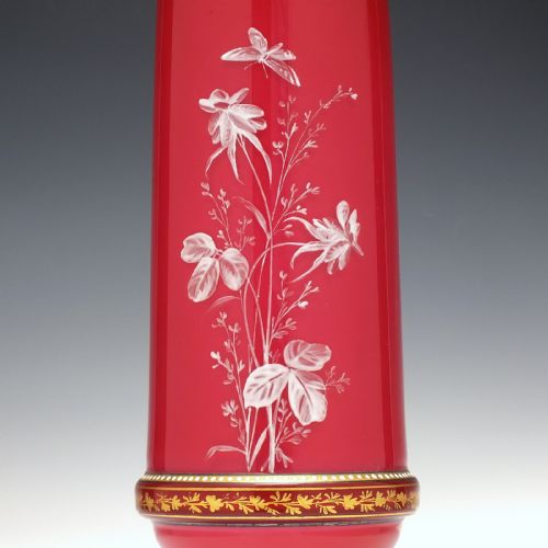 ANTIQUE 19TH CENTURY HARRACH ENAMELLED CASED GLASS VASES C1890 - ADDITIONAL PHOTO 3