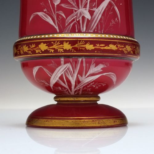 ANTIQUE 19TH CENTURY HARRACH ENAMELLED CASED GLASS VASES C1890 - ADDITIONAL PHOTO 5