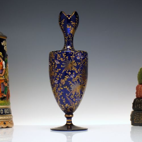 edwardian gilded blue glass vase c1910 - CATEGORY: ANTIQUE GLASS - DATED 1910