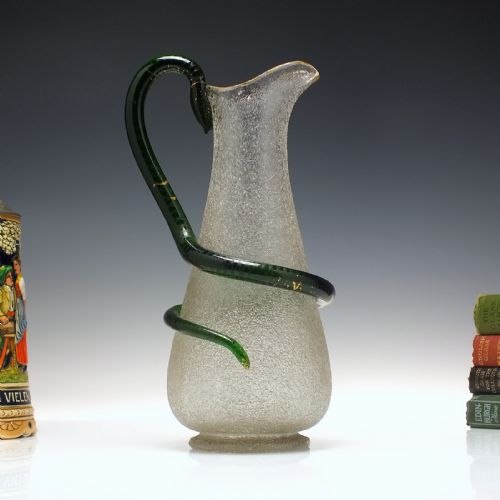 bohemian harroch crackle glass serpent jug c1860 - CATEGORY: ANTIQUE GLASS - DATED 1860