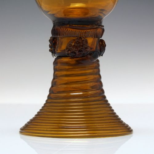 RARE PAIR ANTIQUE AMBER WINE ROEMER GLASSES C1820 - ADDITIONAL PHOTO 3