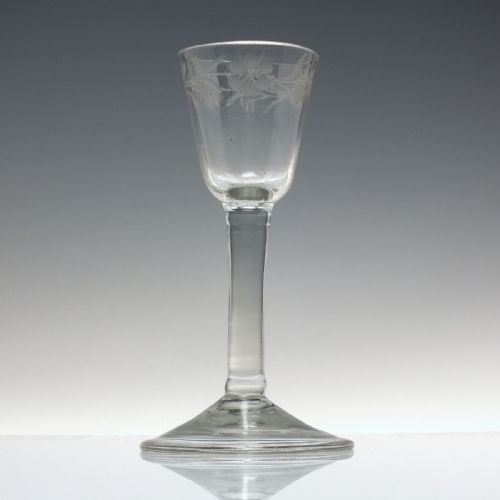 ANTIQUE GEORGIAN ENGRAVED PLAIN STEM WINE GLASS C1740 - ADDITIONAL PHOTO 1