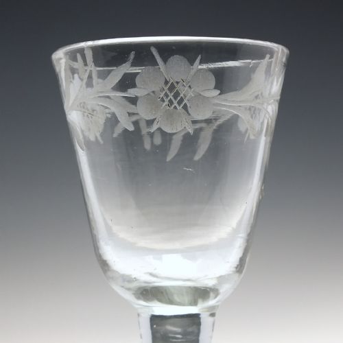 ANTIQUE GEORGIAN ENGRAVED PLAIN STEM WINE GLASS C1740 - ADDITIONAL PHOTO 2