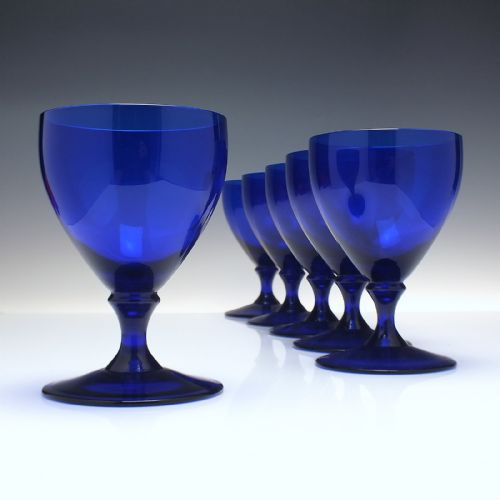 six edwardian bristol blue glass rummers c1910 - CATEGORY: ANTIQUE GLASS - DATED 1900