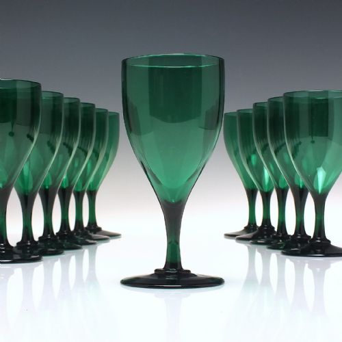 twelve 19th century green wine glasses c1850 - CATEGORY: ANTIQUE GLASS - DATED 1850
