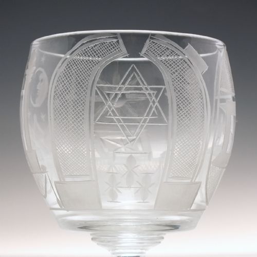 MASONIC ENGRAVED VICTORIAN GLASS RUMMER C1840 - ADDITIONAL PHOTO 3