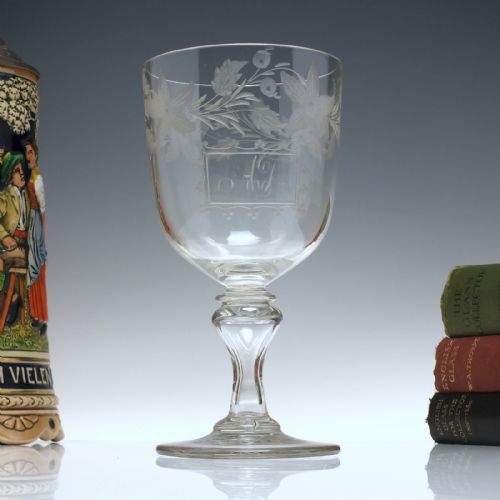engraved 19th century glass wine goblet c1880 - CATEGORY: ANTIQUE GLASS - DATED 1880