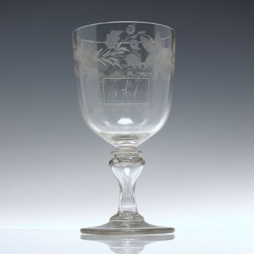 ENGRAVED 19TH CENTURY GLASS WINE GOBLET C1880 - ADDITIONAL PHOTO 1