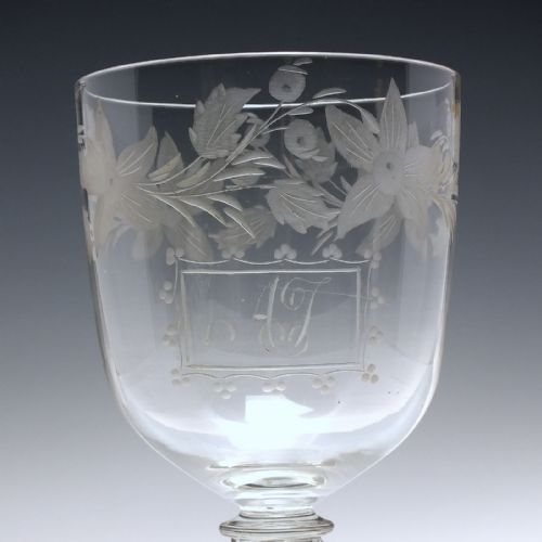 ENGRAVED 19TH CENTURY GLASS WINE GOBLET C1880 - ADDITIONAL PHOTO 3