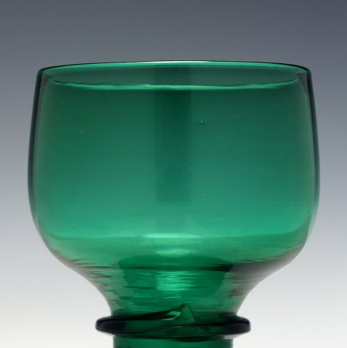 ANTIQUE BRISTOL GREEN WINE ROEMER GLASS WITH HOLLOW STEM C1780 - ADDITIONAL PHOTO 2