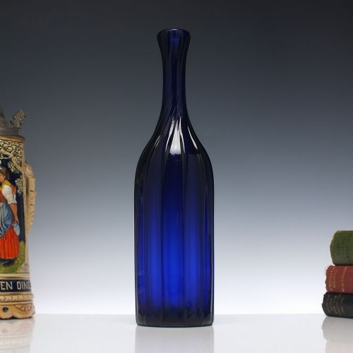 19th century victorian wrythen blue glass serving bottle c1850 - CATEGORY: ANTIQUE GLASS - DATED VICTORIAN