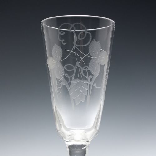 HOPS BARLEY ENGRAVED 18TH CENTURY PLAIN STEM ALE GLASS C1750 - ADDITIONAL PHOTO 2