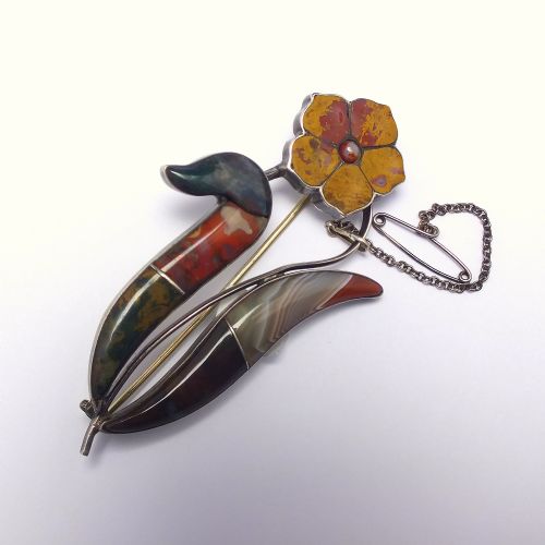 VICTORIAN SCOTTISH FLOWER SILVER AND AGATE BROOCH C1880 - ADDITIONAL PHOTO 2