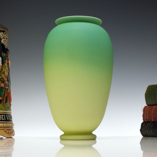 victorian thomas webb sons pale green glass vase c1880 - CATEGORY: ANTIQUE GLASS - DATED 1880