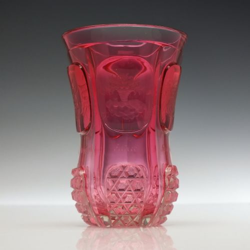 BOHEMIAN EGERMANN ENGRAVED CRANBERRY CHRISTENING GLASS C1840 - ADDITIONAL PHOTO 1