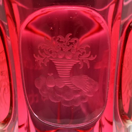 BOHEMIAN EGERMANN ENGRAVED CRANBERRY CHRISTENING GLASS C1840 - ADDITIONAL PHOTO 2