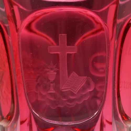 BOHEMIAN EGERMANN ENGRAVED CRANBERRY CHRISTENING GLASS C1840 - ADDITIONAL PHOTO 4