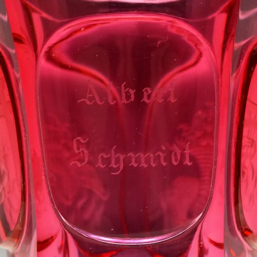 BOHEMIAN EGERMANN ENGRAVED CRANBERRY CHRISTENING GLASS C1840 - ADDITIONAL PHOTO 5