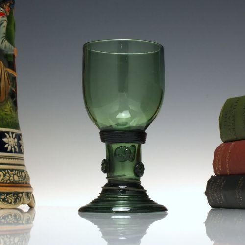 antique 18th century green wine roemer glass with hollow stem c1780 - CATEGORY: ANTIQUE GLASS - DATED GEORGIAN