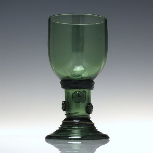 ANTIQUE 18TH CENTURY GREEN WINE ROEMER GLASS WITH HOLLOW STEM C1780 - ADDITIONAL PHOTO 2