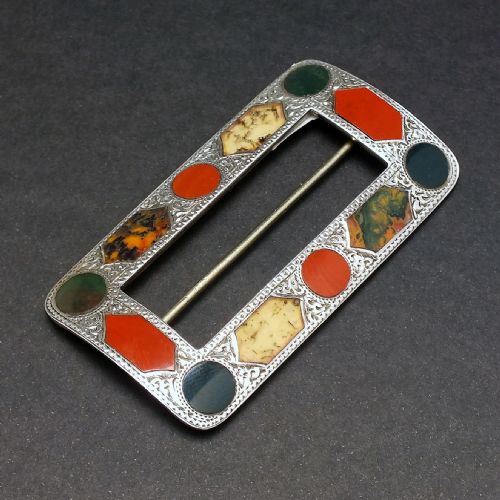 rare antique victorian scottish silver agate belt buckle c1892 - CATEGORY: ANTIQUE JEWELLERY - DATED 1880