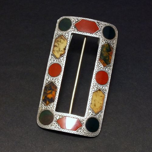 RARE ANTIQUE VICTORIAN SCOTTISH SILVER AGATE BELT BUCKLE C1892 - ADDITIONAL PHOTO 1