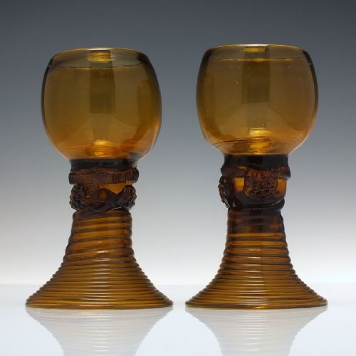 rare pair antique amber wine roemer glasses c1820 - CATEGORY: ANTIQUE GLASS - DATED REGENCY