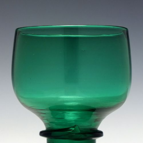 ANTIQUE BRISTOL GREEN WINE ROEMER GLASS WITH HOLLOW STEM C1780 - ADDITIONAL PHOTO 2