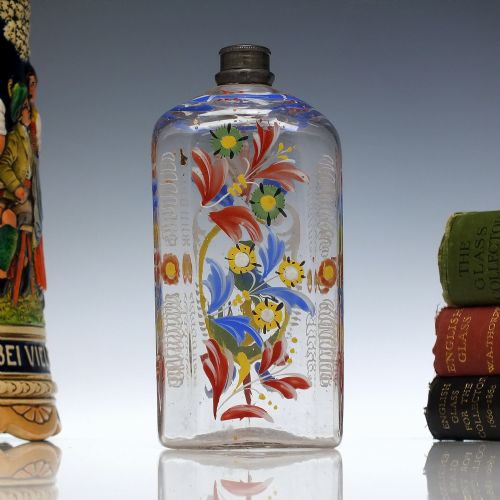 18th century german enamelled glass schnapps flask c1760 - CATEGORY: ANTIQUE GLASS - DATED 1750