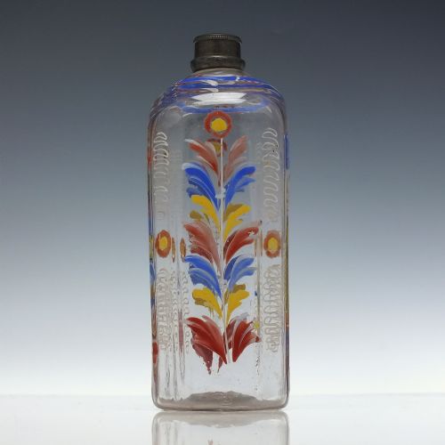 18TH CENTURY GERMAN ENAMELLED GLASS SCHNAPPS FLASK C1760 - ADDITIONAL PHOTO 2