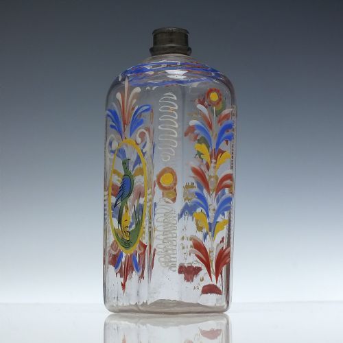 18TH CENTURY GERMAN ENAMELLED GLASS SCHNAPPS FLASK C1760 - ADDITIONAL PHOTO 4