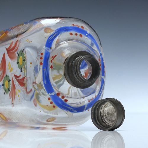 18TH CENTURY GERMAN ENAMELLED GLASS SCHNAPPS FLASK C1760 - ADDITIONAL PHOTO 5